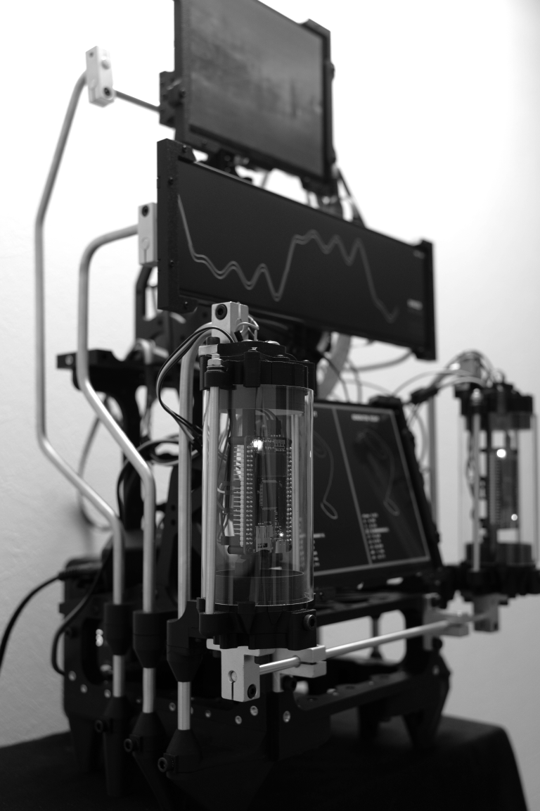 Installation detail, black and white